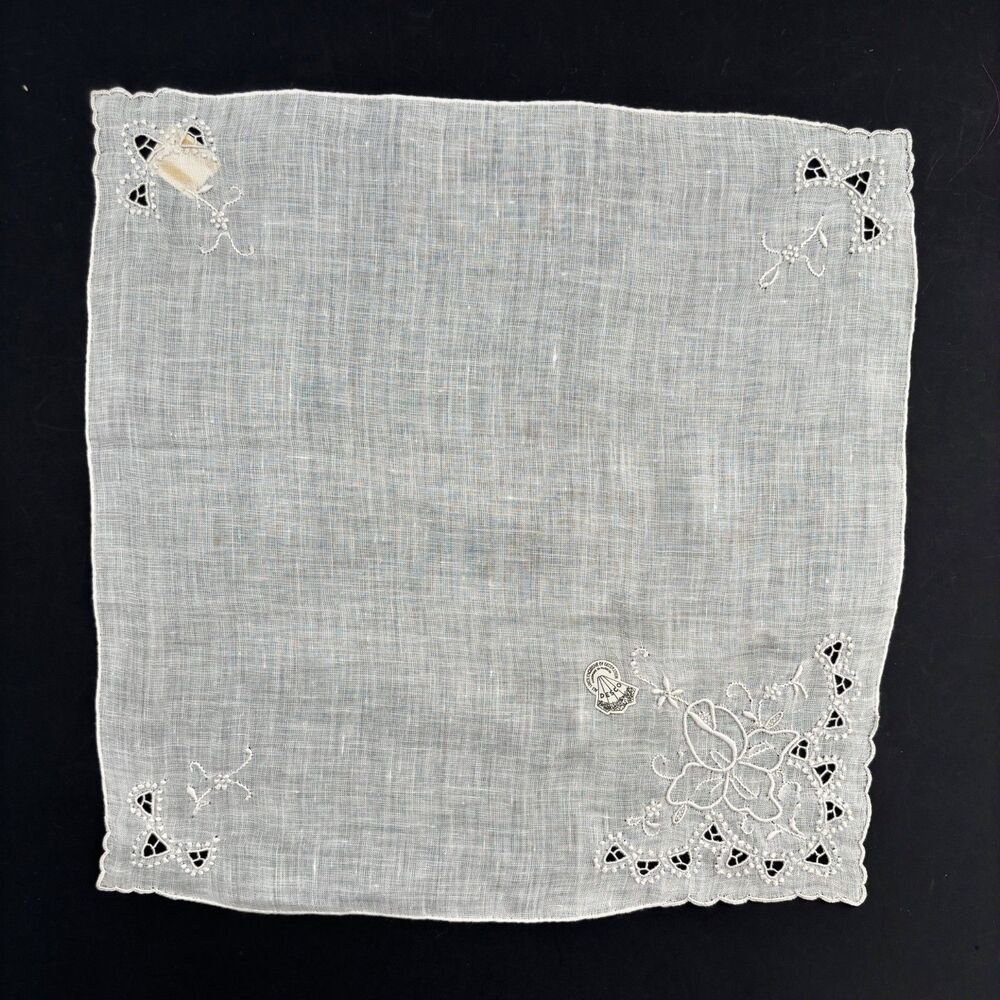 Vintage Wedding Brides Hankie Linen Madeira Whitework Embroidery Cottagecore - Picture 6 of 6